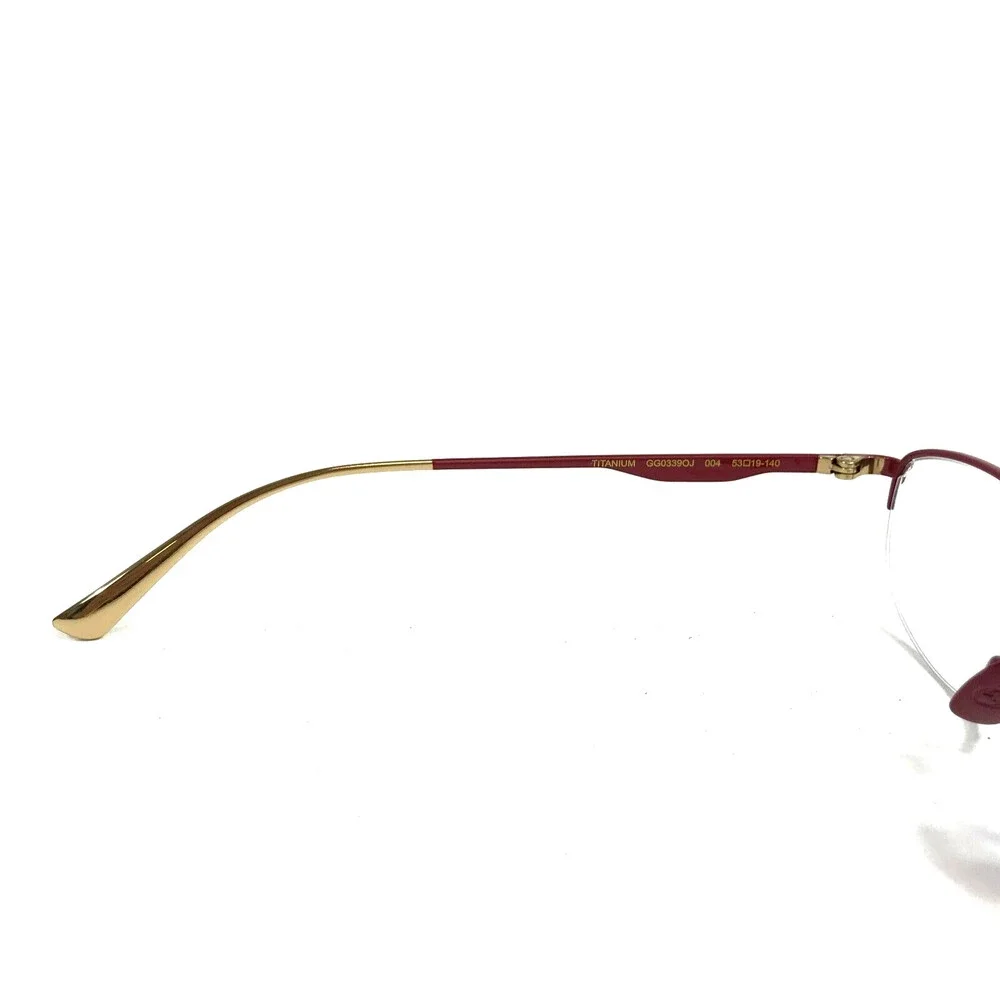 Gucci Eyeglasses Frames GG0339OJ 004 Titanium Red Oval Half Rim 53-19-140